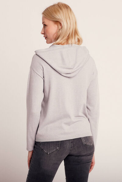 Gilet manches longues à capuche gris clair femme