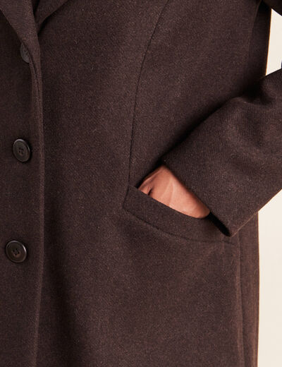 Manteau ajust&eacute; capuche amovible marron fonc&eacute; femme