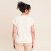T-shirt col v manches courtes aspect lin beige femme