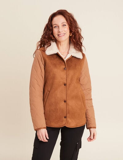 Blouson suédine boutonné camel femme