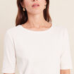 T-shirt ajust&eacute; col rond manches coudes ecru femme