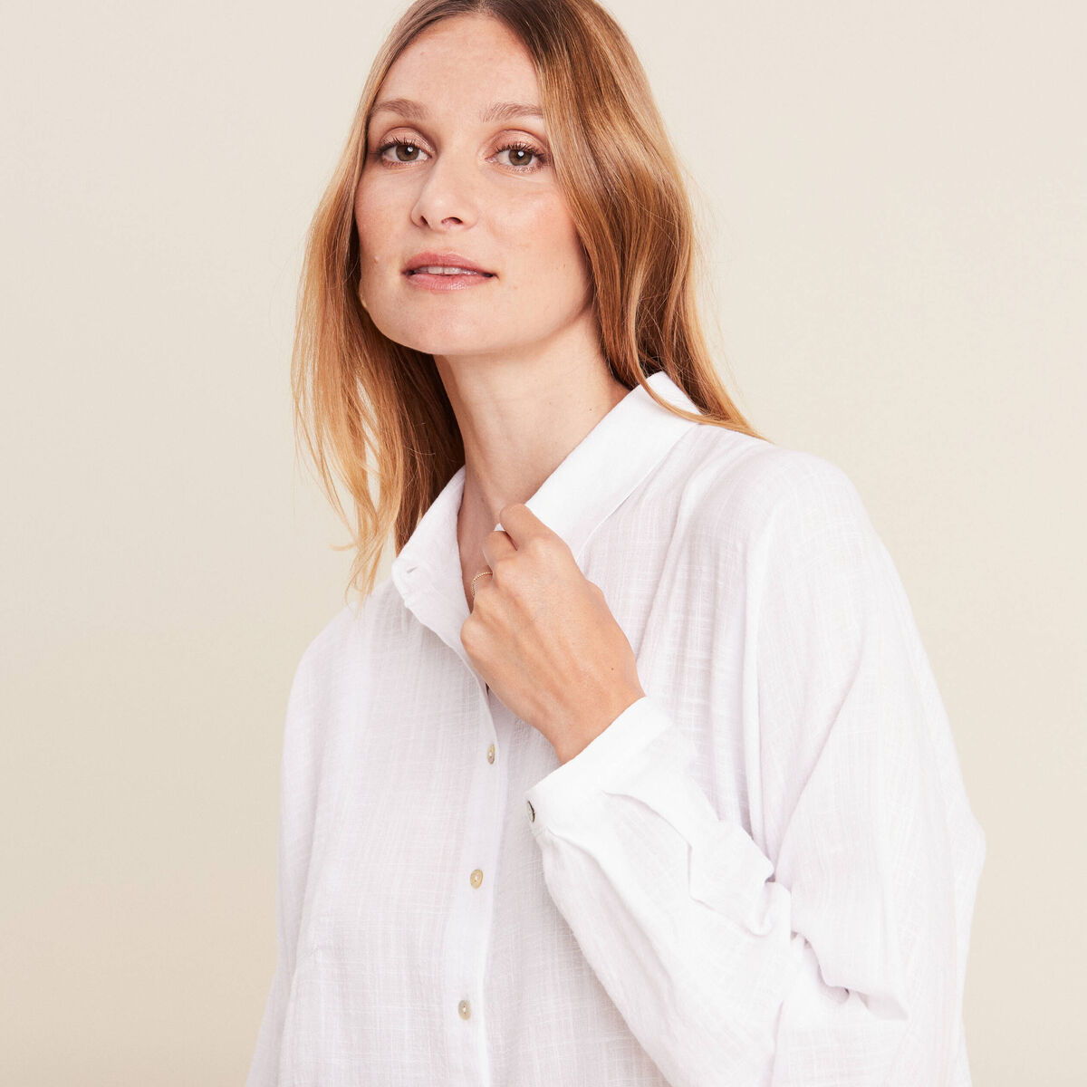Blouse manches longues ecru femme