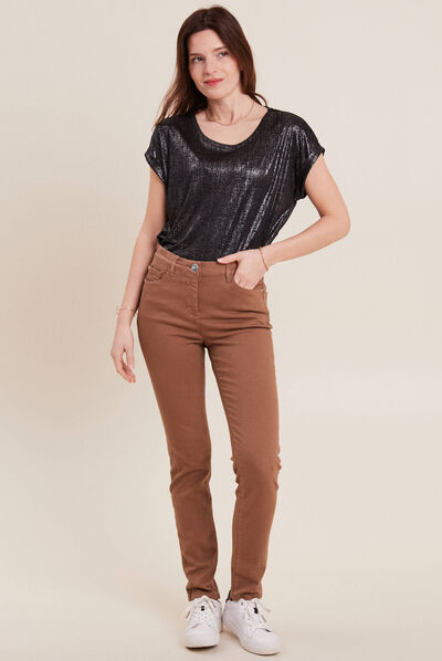 Jean magique ajusté taille standard marron femme