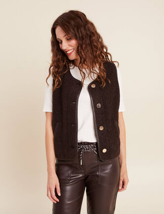 Gilet sans manches sans col marron fonc&eacute; femme
