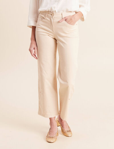 Pantalon 7/8&egrave;me coupe large ivoire femme