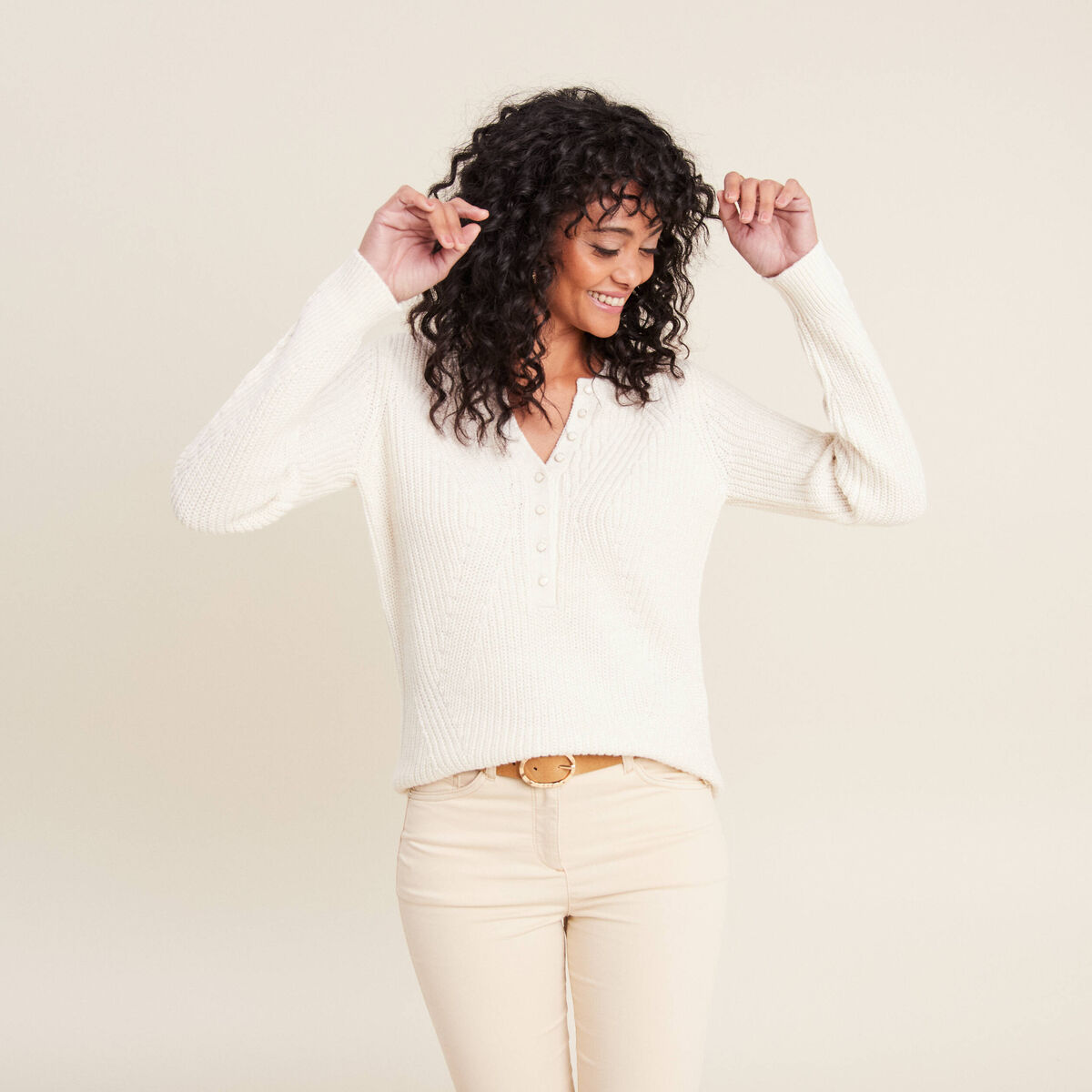 Pull manches longues ecru femme