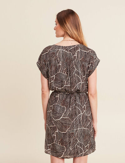 Robe droite fluide col en V noir femme