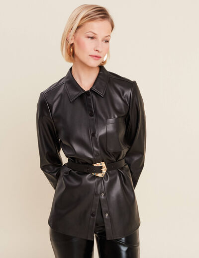 Chemise simili cuir noir femme
