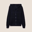 Gilet ajour&eacute; &agrave; capuche manches longues bleu marine femme