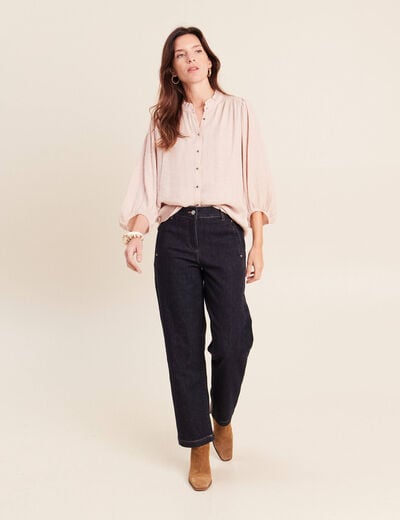 Chemise col montant manches 3/4 ivoire femme