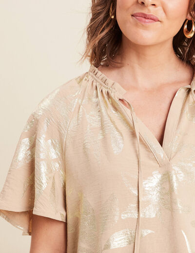 Blouse ample manches courtes beige fonce femme