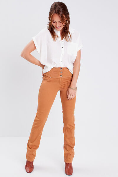Pantalon droit camel femme