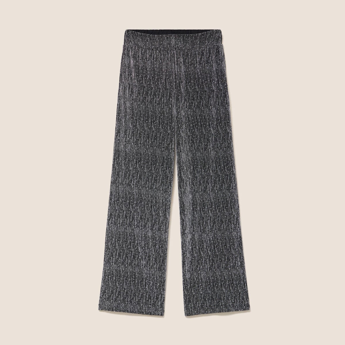 Pantalon large long taille haute gris argent femme