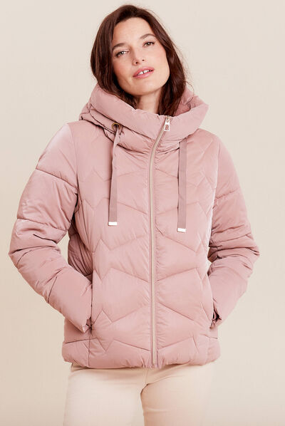 Doudoune droite à capuche vieux rose femme