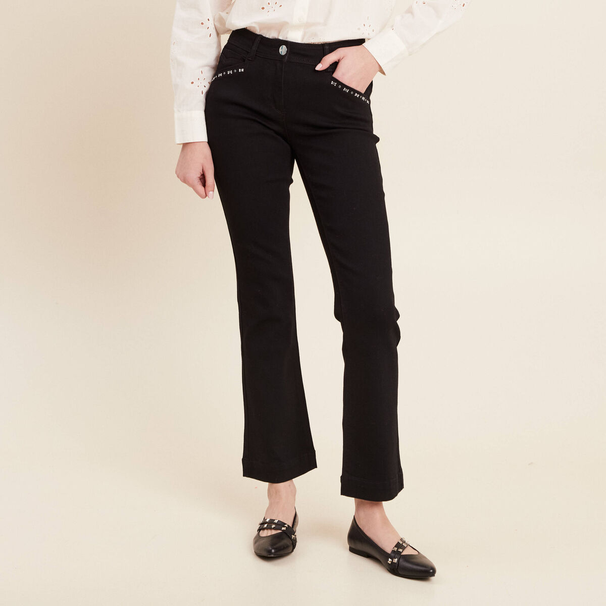 Jean bootcut taille basculée denim noir femme