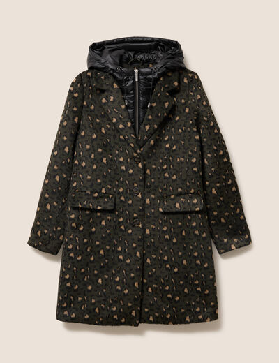 Manteau 2 en 1 ajust&eacute; &agrave; capuche amovible vert kaki femme
