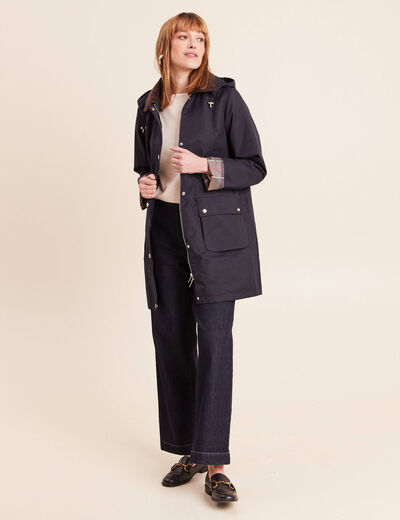Parka &agrave; capuche doubl&eacute;e bleu fonc&eacute; femme