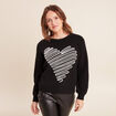 Pull col rond manches longues noir femme