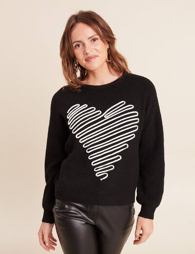 Pull col rond manches longues noir femme