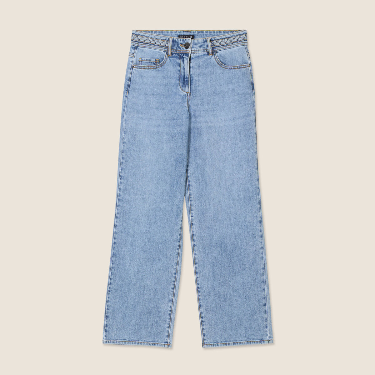 Jean large 7/8ème taille haute denim double stone femme