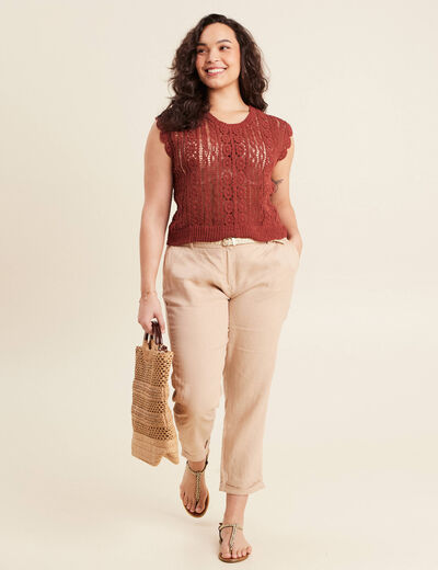 Débardeur macramé marron foncé femme