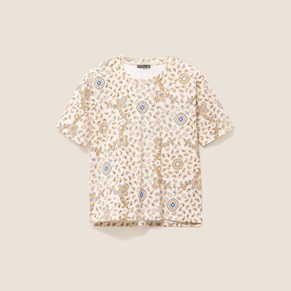 T-shirt droit col rond manches courtes blanc femme