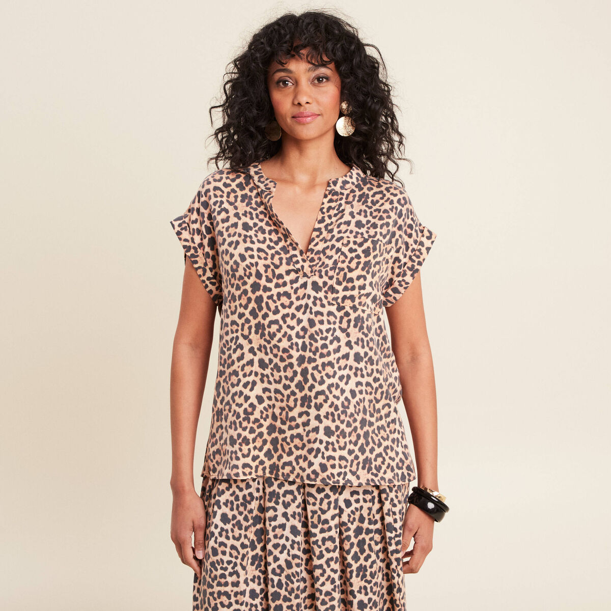 Blouse manches courtes sable femme