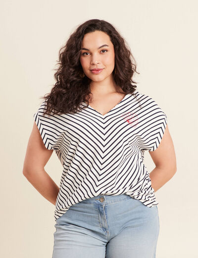 T-shirt manches courtes brodé blanc femme