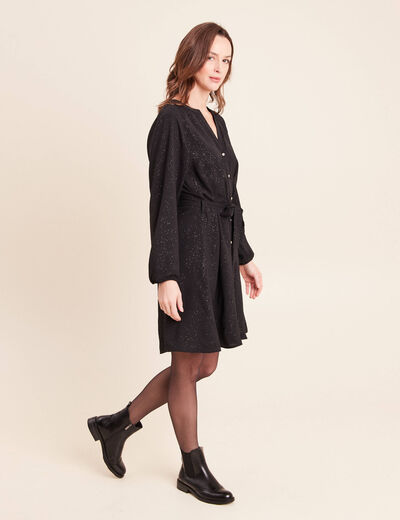 Robe courte col tunisien &agrave; paillettes noir femme