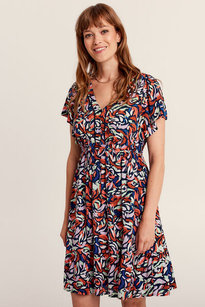Robe évasée fluide col en V violet femme