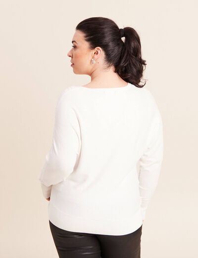 Pull ajust&eacute; col bateau strass ecru femme