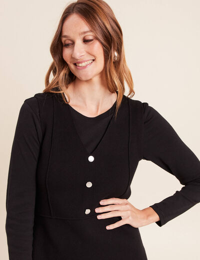 Robe courte &eacute;vas&eacute;e col v sans manches noir femme