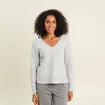 Pull col v &agrave; sequins gris clair femme