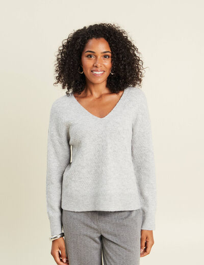 Pull col v &agrave; sequins gris clair femme