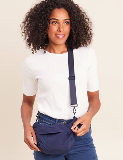Parka ample doubl&eacute;e avec capuche bleu marine femme