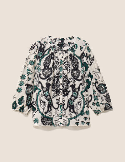 Chemise droite manches 3/4 col rond vert femme