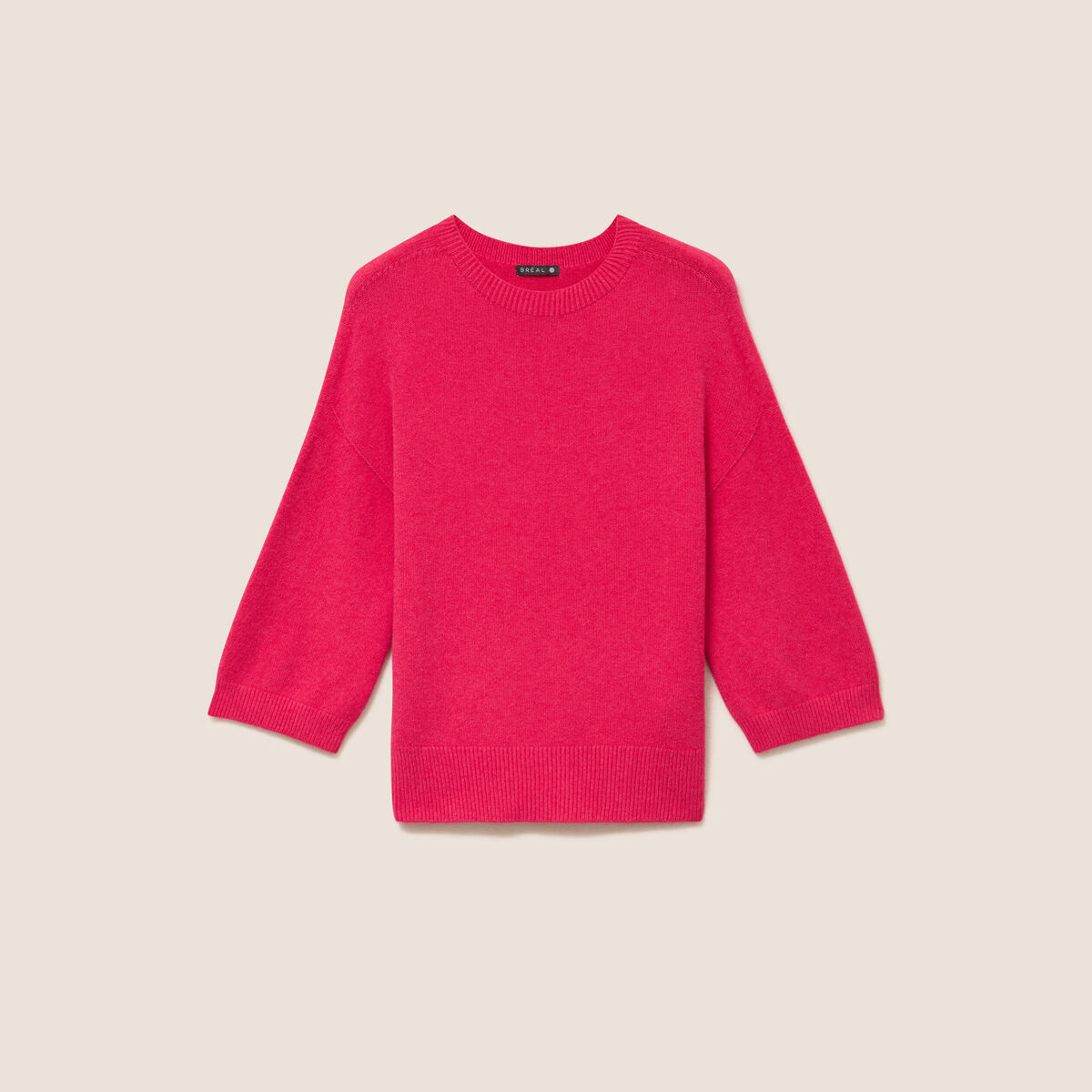 Pull droit col rond manches 3/4 rose femme
