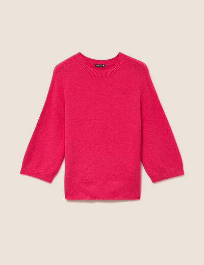 Pull droit col rond manches 3/4 rose femme