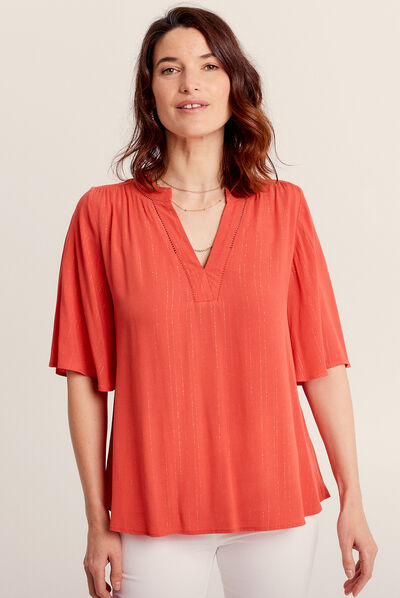 Blouse manches courtes orange clair femme