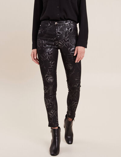 Pantalon ajusté enduit 7/8ème noir femme