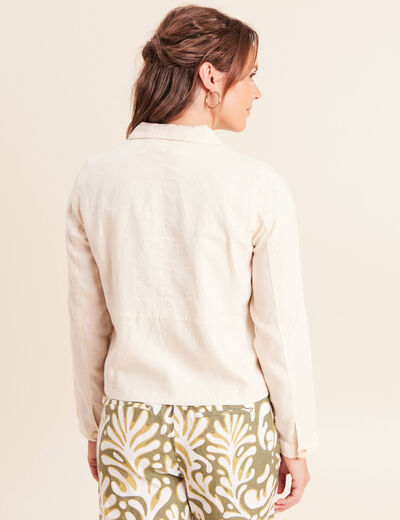 Veste courte droite manches longues beige femme