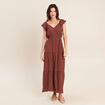 Robe longue &eacute;vas&eacute;e manches courtes marron femme