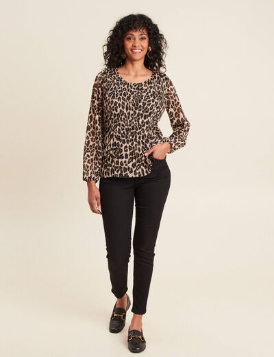 Blouse manches longues plissée creme femme