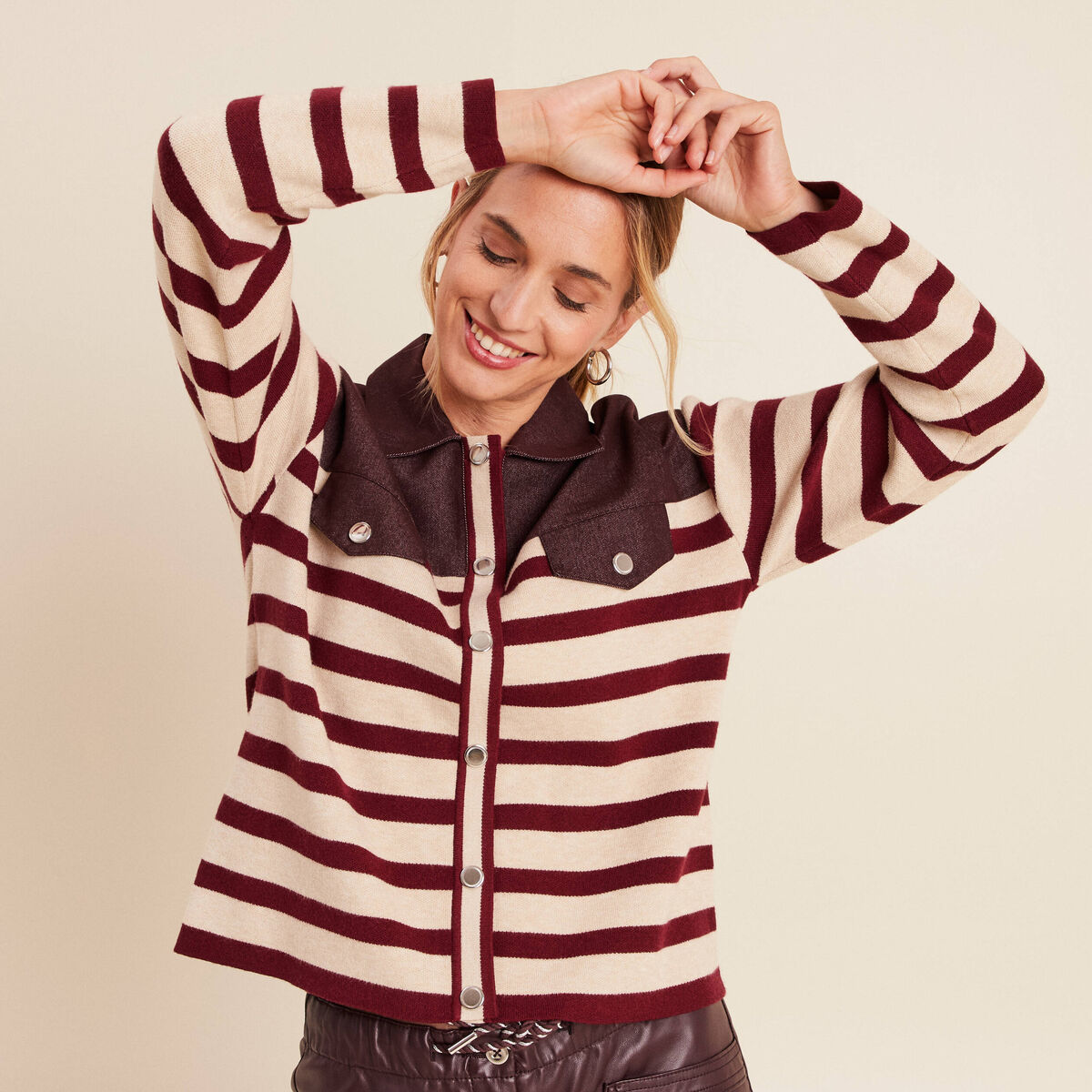 Gilet manches longues bordeaux femme