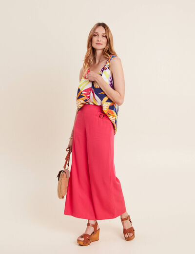 Pantalon large avec boucles rose framboise femme