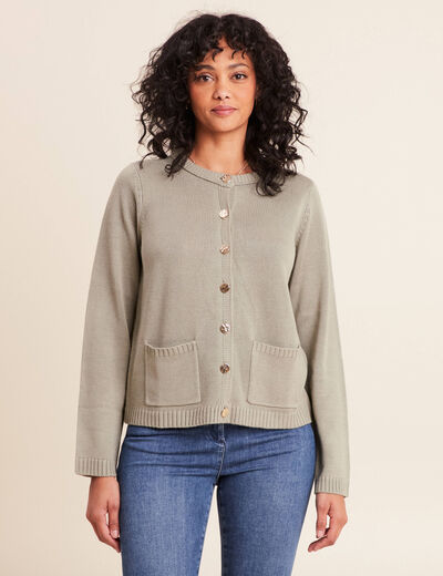 Gilet droit long &agrave; manches longues vert clair femme