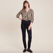Blouse manches 3/4 col smocké bleu foncé femme