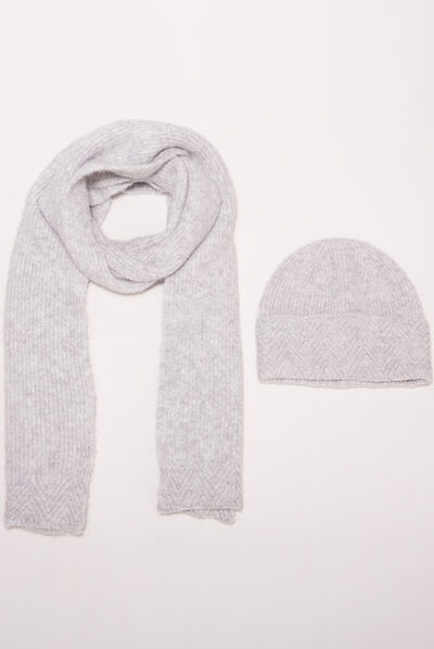 Lot bonnet et écharpe gris clair femme