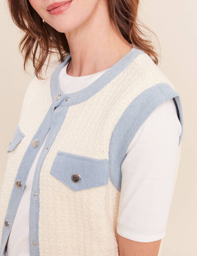 Gilet sans manches col rond ecru femme