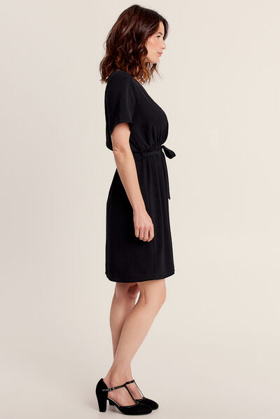 Robe droite ceinturée noir femme